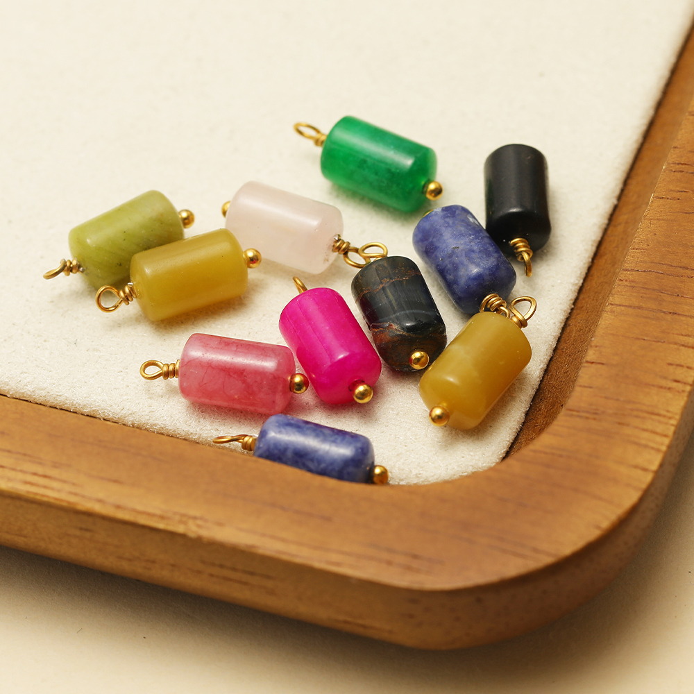 Jewelry Making Stones - 10pcs Stainless Steel Natural Stone Charms